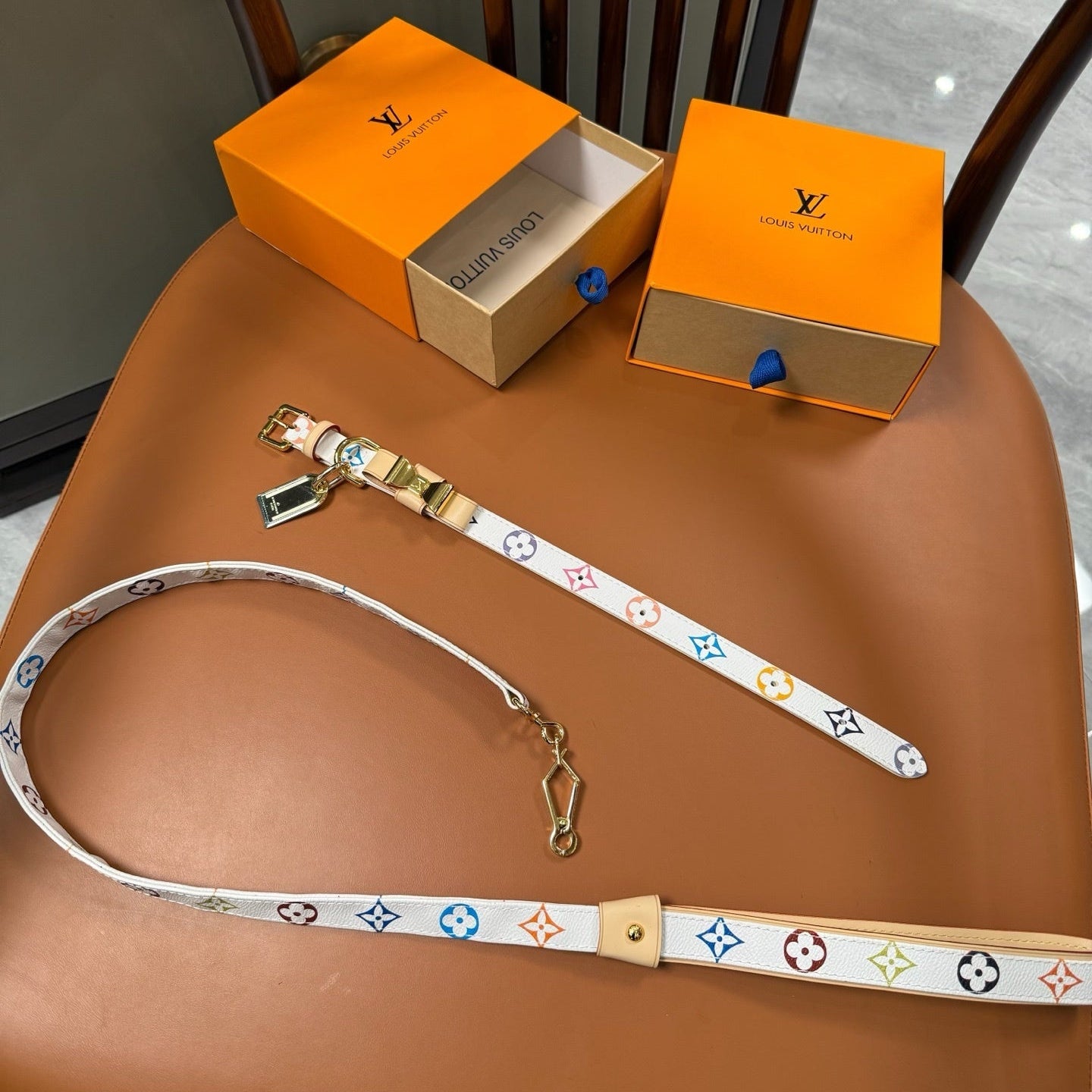 Chewy Vuiton Collar & Leash Set