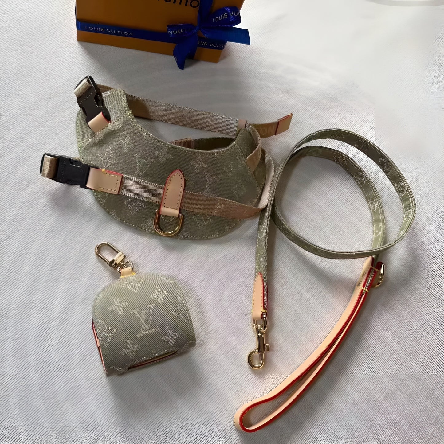 Chewy Vuiton Olive Harness & Leash Set