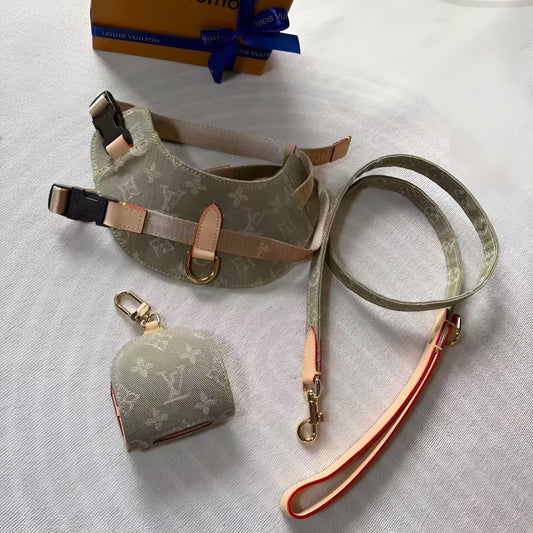 Chewy Vuiton Olive Harness & Leash Set
